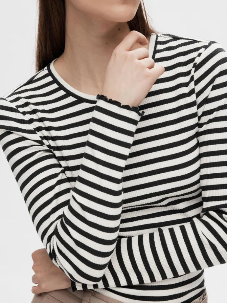 Selected Femme Anna Long Sleeve Crew Neck Tee Black/White