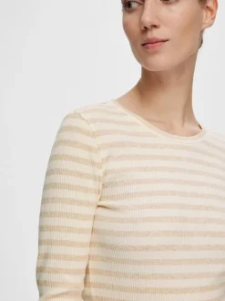 Selected Femme Anna Long Sleeve Crew Tee Oatmeal/Beige