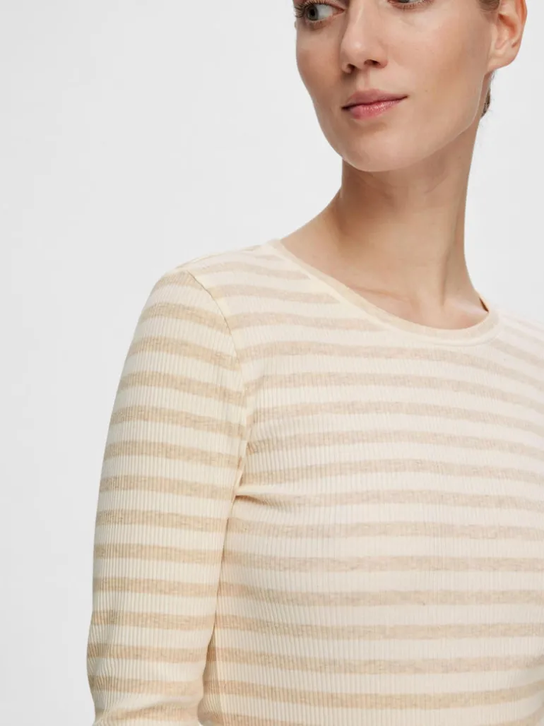 Selected Femme Anna Long Sleeve Crew Tee Oatmeal/Beige