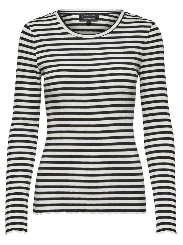 Selected Femme Anna Long Sleeve Crew Neck Tee Black/White
