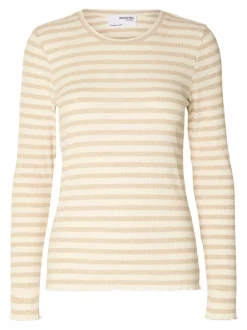 Selected Femme Anna Long Sleeve Crew Tee Oatmeal/Beige
