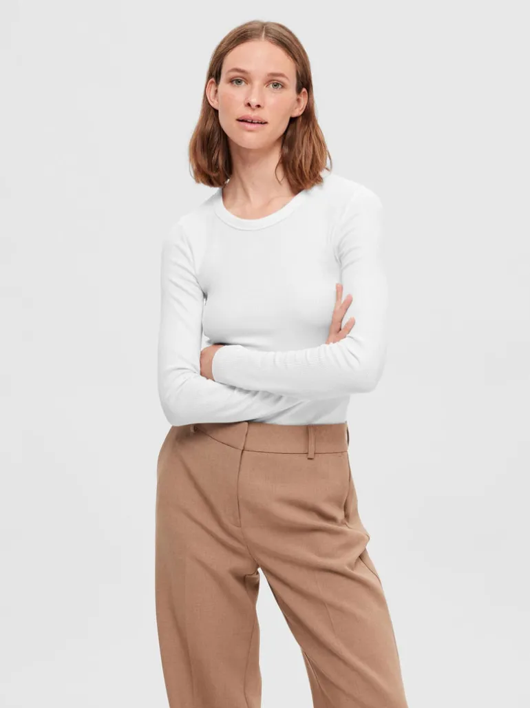 Selected Femme Dianna Long Sleeve Tee White
