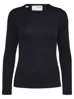 Selected Femme Dianna Long Sleeve Tee Black