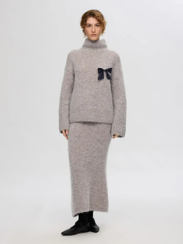 Selected Femme Gabella Knit High Neck Sweater Steel Grey