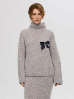 Selected Femme Gabella Knit High Neck Sweater Steel Grey
