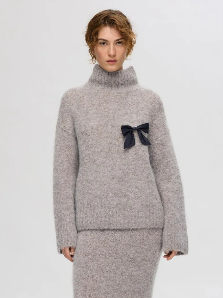 Selected Femme Gabella Knit High Neck Sweater Steel Grey