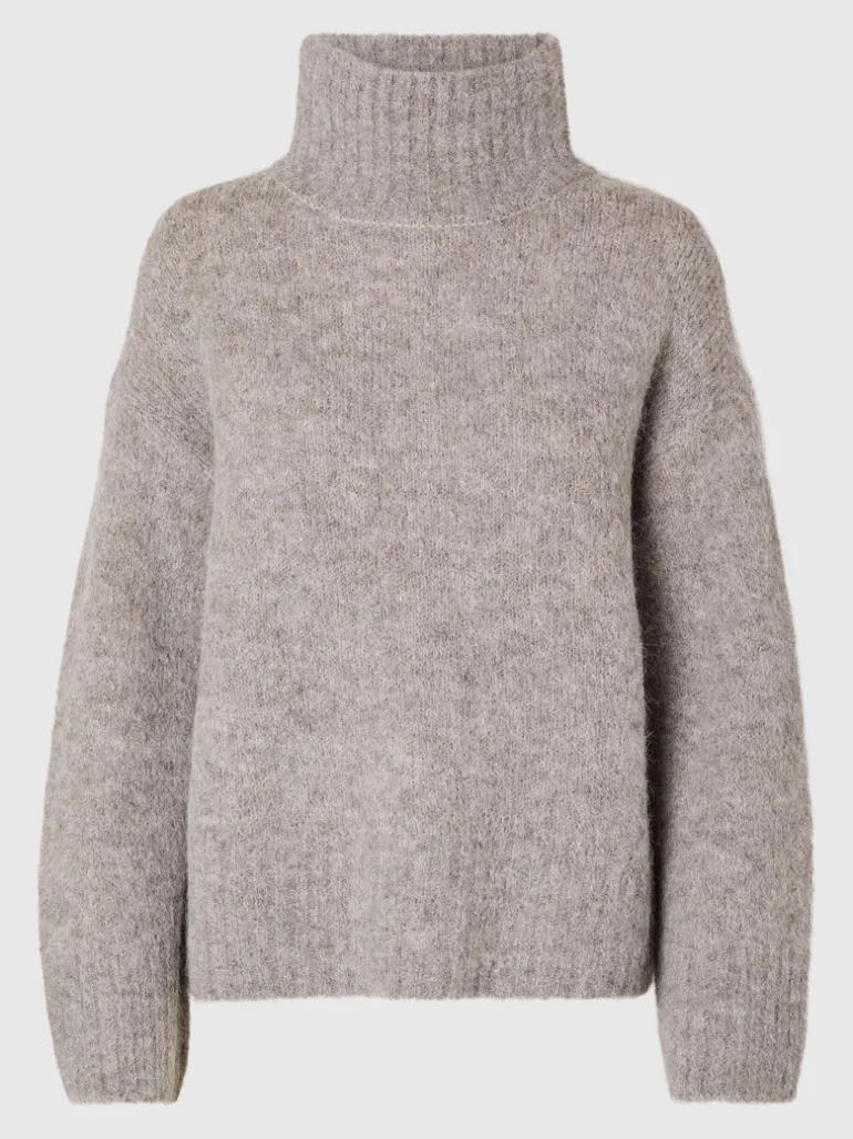 Selected Femme Gabella Knit High Neck Sweater Steel Grey