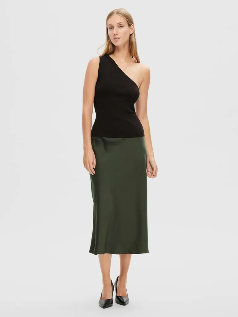 Selected Femme Lura Lurex One Shoulder Knit Top Black