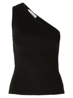 Selected Femme Lura Lurex One Shoulder Knit Top Black