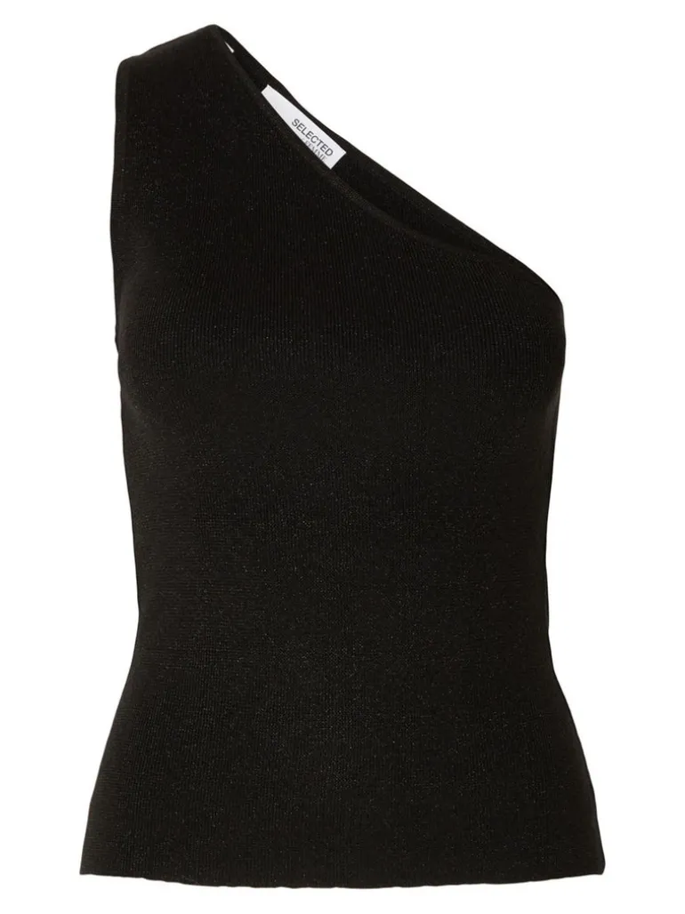Selected Femme Lura Lurex One Shoulder Knit Top Black