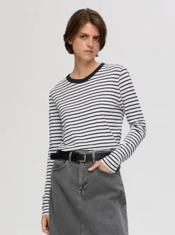 Selected Femme Striped Long Sleeve Tee Black/White