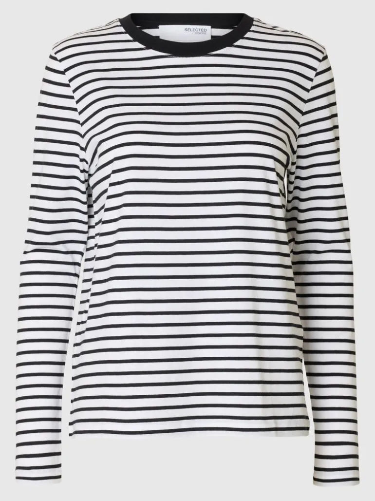 Selected Femme Striped Long Sleeve Tee Black/White
