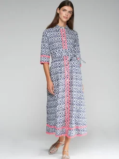 Vilagallo Brenda Ikat Print Dress Navy