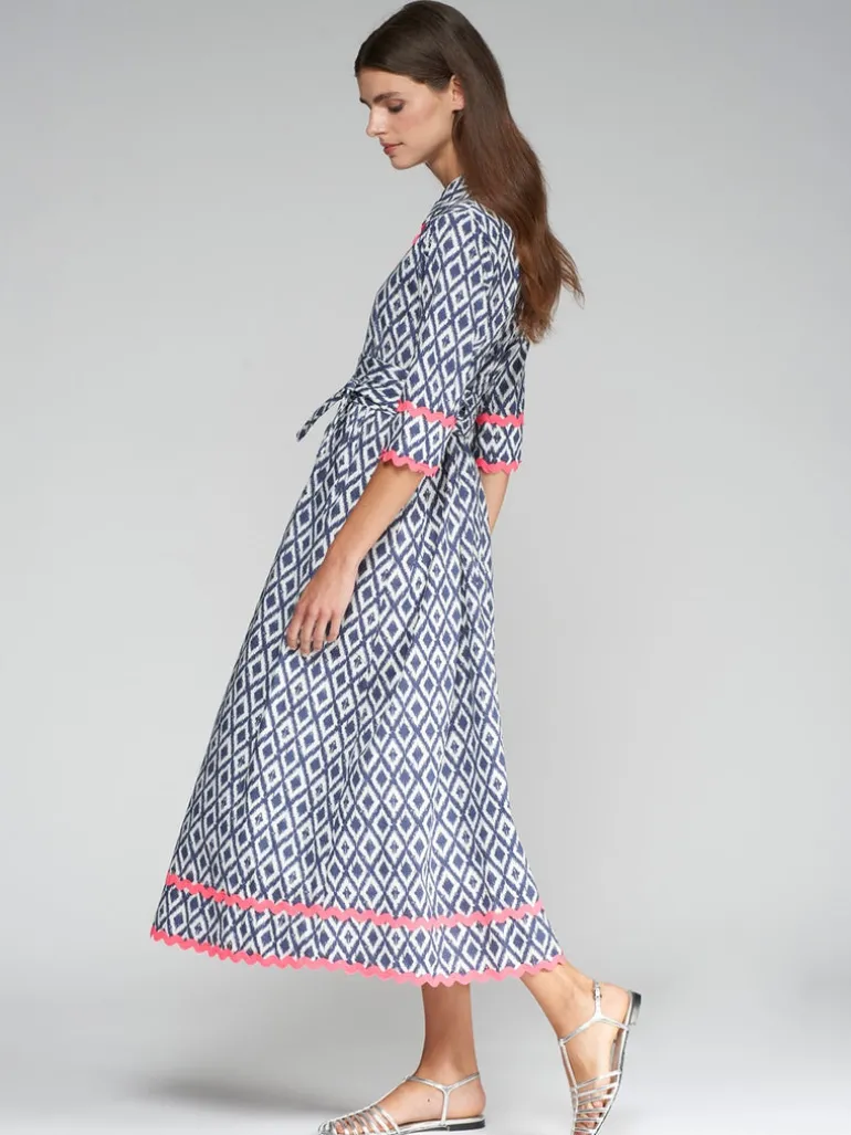 Vilagallo Brenda Ikat Print Dress Navy