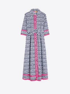 Vilagallo Brenda Ikat Print Dress Navy