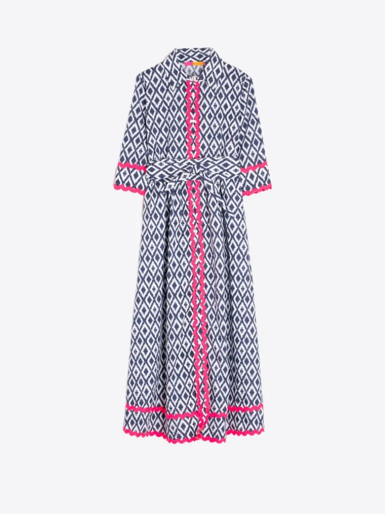 Vilagallo Brenda Ikat Print Dress Navy
