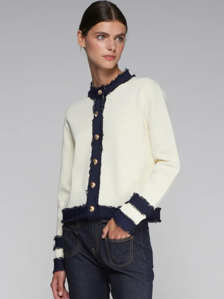 Vilagallo Knit Cardigan Ecru/Navy