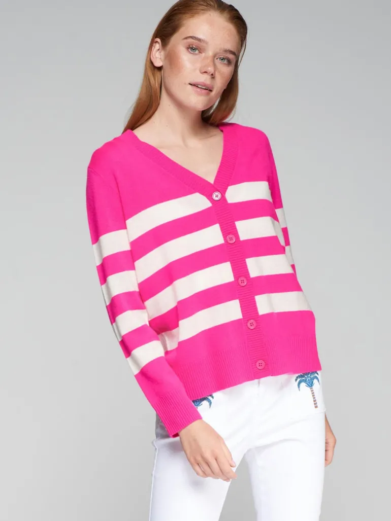 Vilagallo Knit Stripe Cardigan Pink