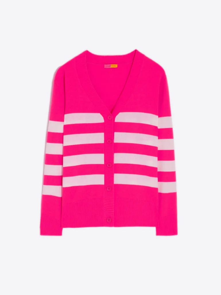 Vilagallo Knit Stripe Cardigan Pink