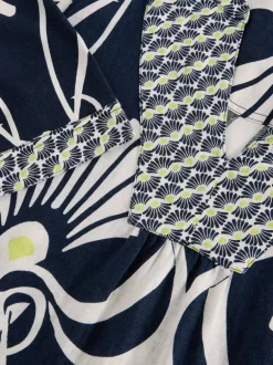 White Stuff Ash Linen Dress Navy Print