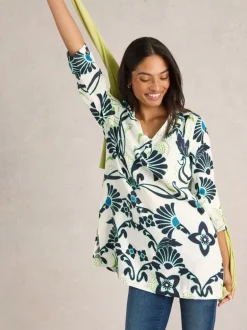 White Stuff Blake Linen Tunic Ivory Print