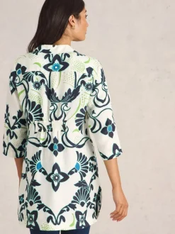 White Stuff Blake Linen Tunic Ivory Print