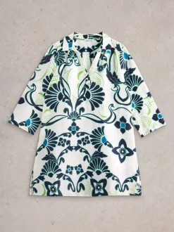 White Stuff Blake Linen Tunic Ivory Print