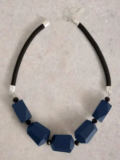 White Stuff Carnation Beaded Necklace Dark Navy