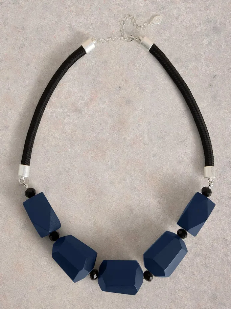 White Stuff Carnation Beaded Necklace Dark Navy