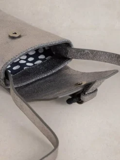 White Stuff Clara Buckle Leather Phone Bag Pewter Metallic