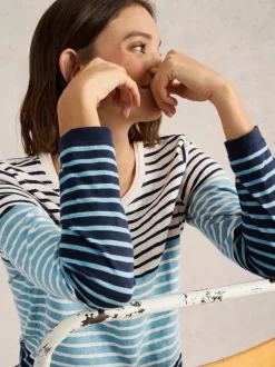 White Stuff Clara Long Sleeve Tee Blue MLT
