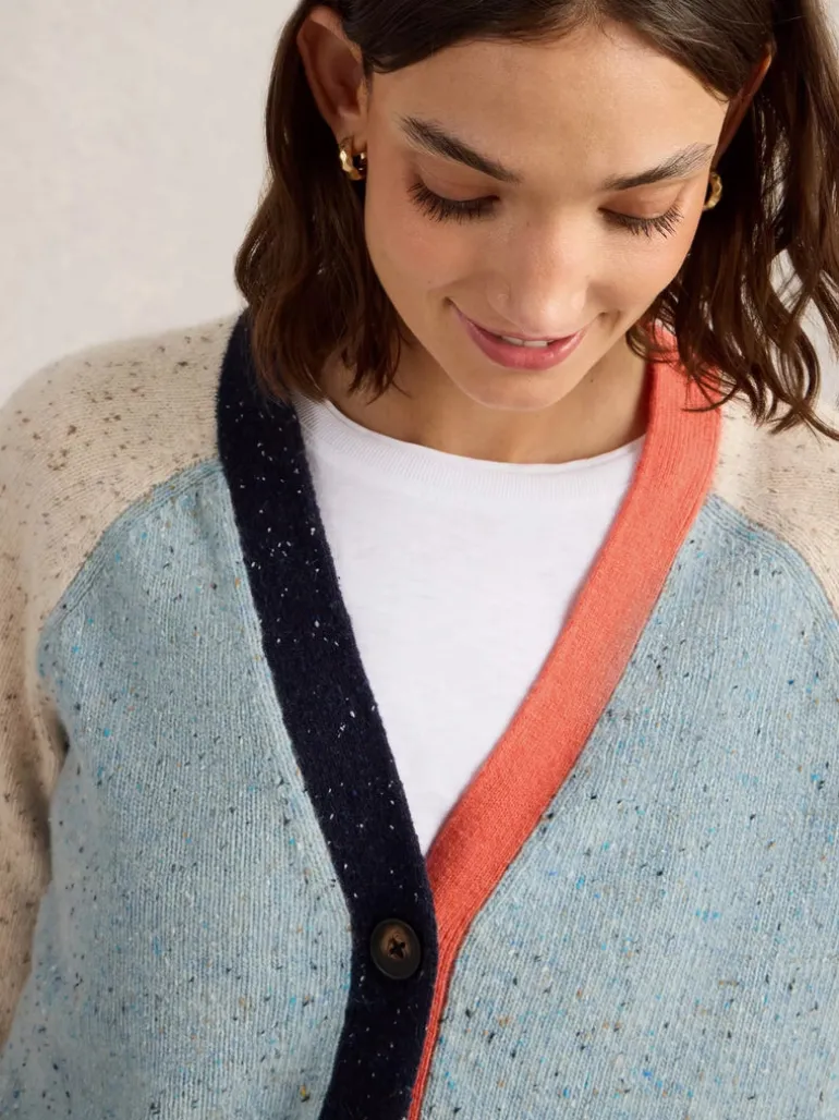 White Stuff Colourblock NEP Cardi Blue MLT