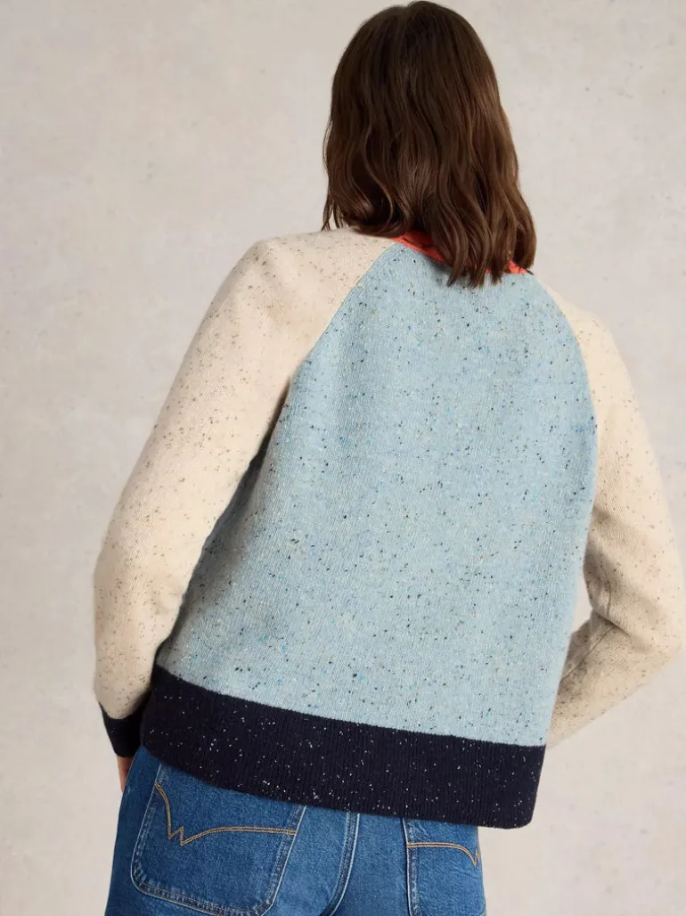 White Stuff Colourblock NEP Cardi Blue MLT
