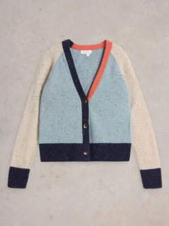 White Stuff Colourblock NEP Cardi Blue MLT
