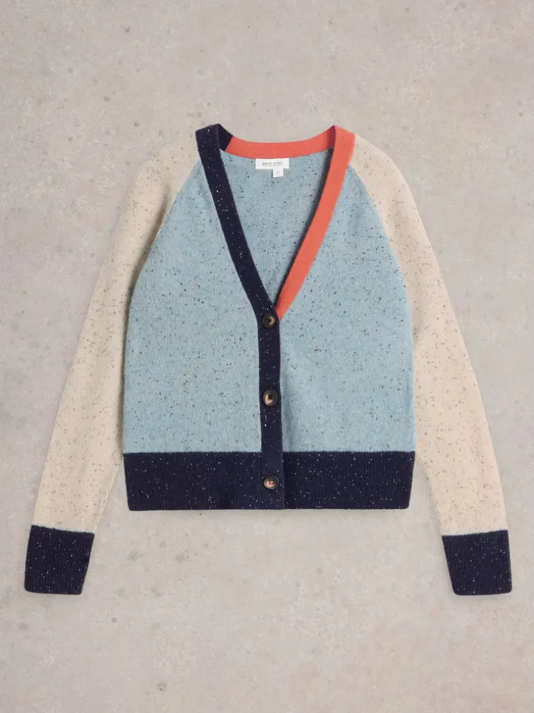 White Stuff Colourblock NEP Cardi Blue MLT