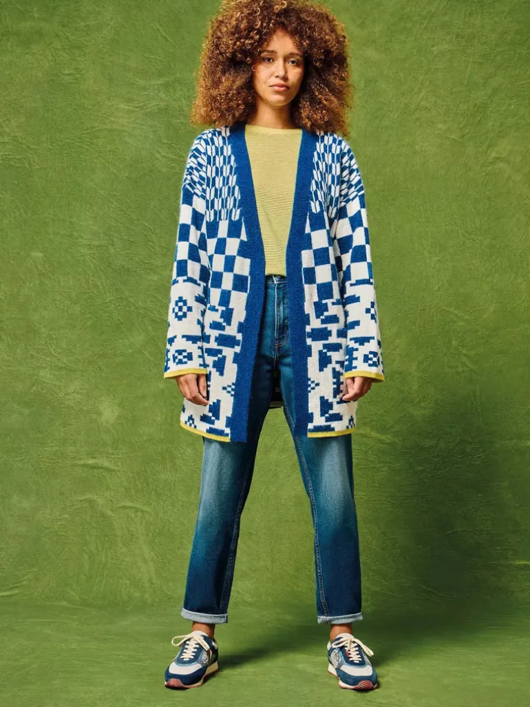 White Stuff Geo Mix Knit Cardi Blue MLT