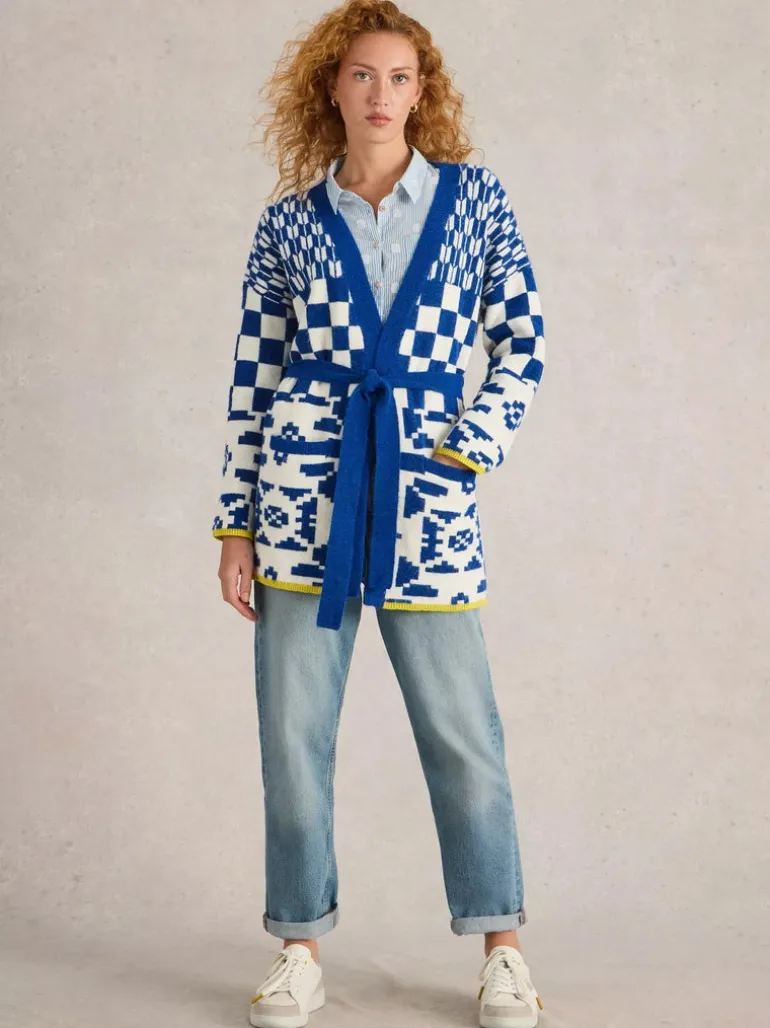 White Stuff Geo Mix Knit Cardi Blue MLT