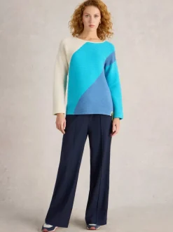 White Stuff Jana Abstract Jumper Bright Blue