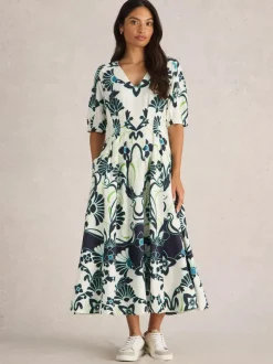 White Stuff Kate Linen Blend Dress Ivory Print