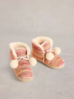 White Stuff Knitted Bootie Slipper Nat MLT
