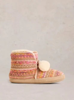 White Stuff Knitted Bootie Slipper Nat MLT