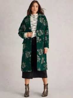 White Stuff Lara Floral Coat Green MLT