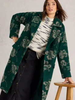 White Stuff Lara Floral Coat Green MLT
