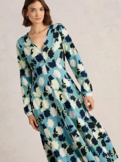 White Stuff Megan Jersey Dress Blue Print