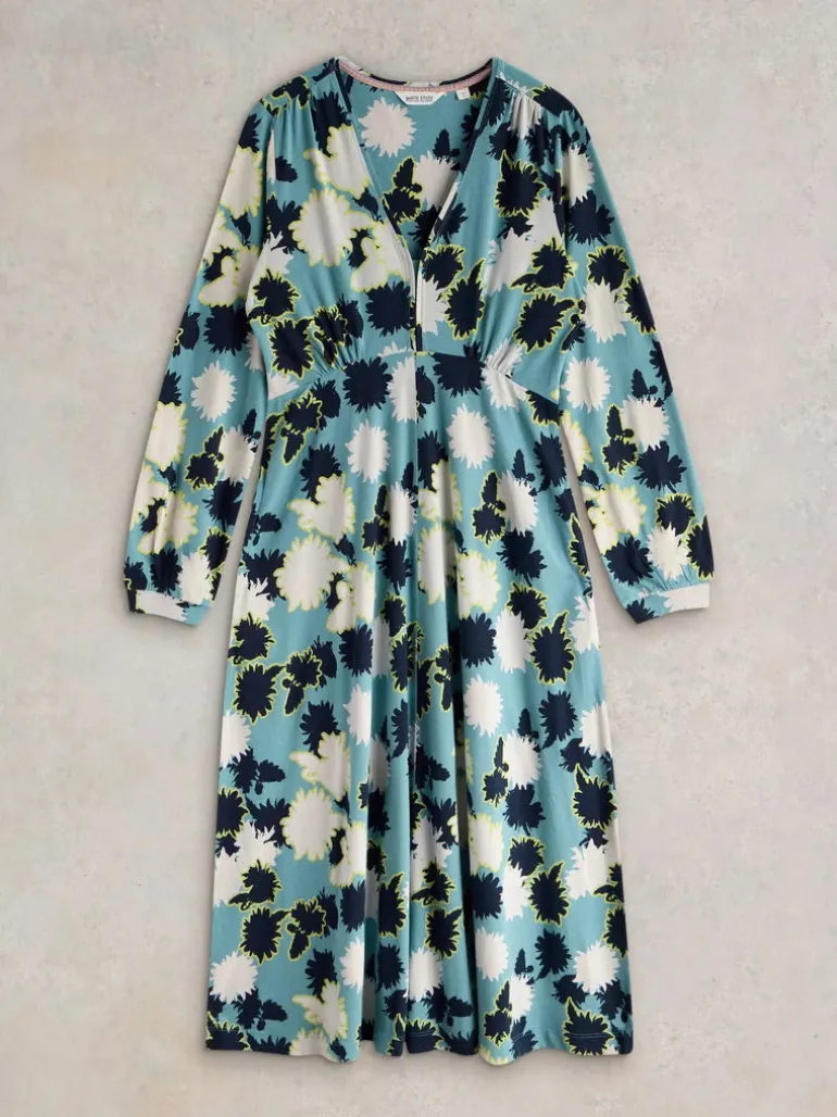 White Stuff Megan Jersey Dress Blue Print