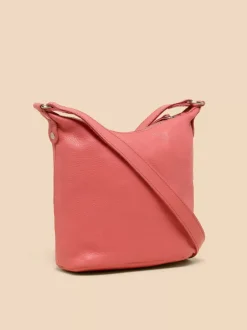 White Stuff Mini Fern Leather Crossbody Mid Coral