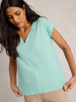 White Stuff Nelly NEP Notch Neck Tee Bright Teal Blue
