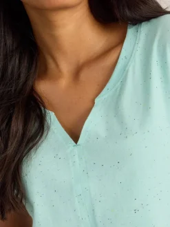 White Stuff Nelly NEP Notch Neck Tee Bright Teal Blue