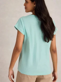 White Stuff Nelly NEP Notch Neck Tee Bright Teal Blue
