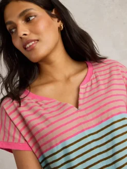 White Stuff Nelly Notch Neck Tee Pink MLT